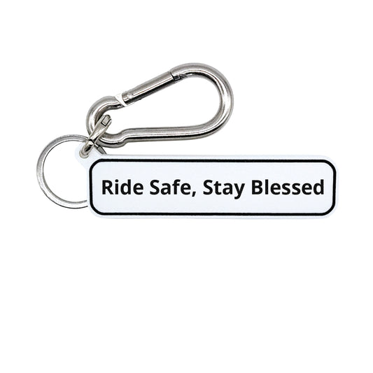 "Ride Safe, Stay Blessed" Minimalist Rdie Safe Quote Tag for Bags, Keys