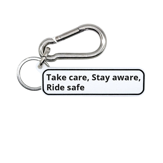 "Take care, Stay aware, Ride safe" Minimalist Rdie Safe Quote Tag for Bags, Keys