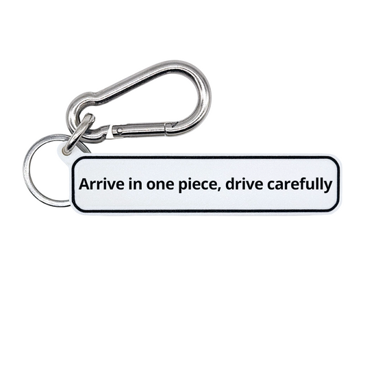 "Arrive in one piece, drive carefully" Drive Safe Keychain Bag Charm